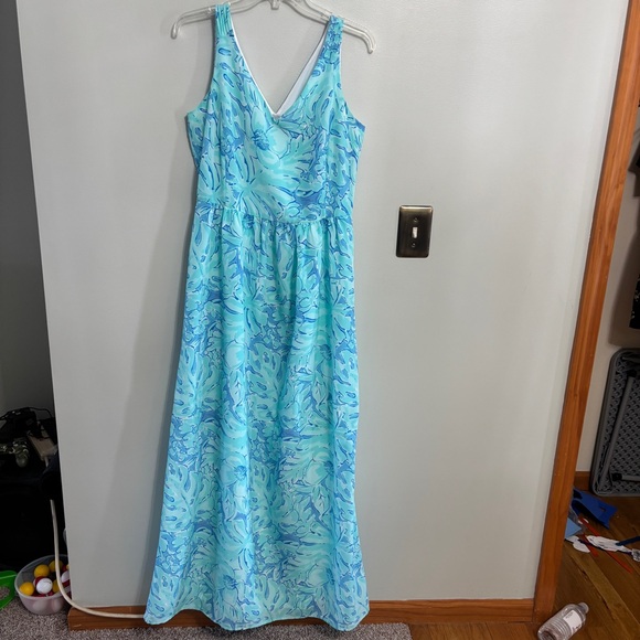 Vineyard Vines capri Blue floral v-neck Maxi Dress size 8 - Picture 1 of 8